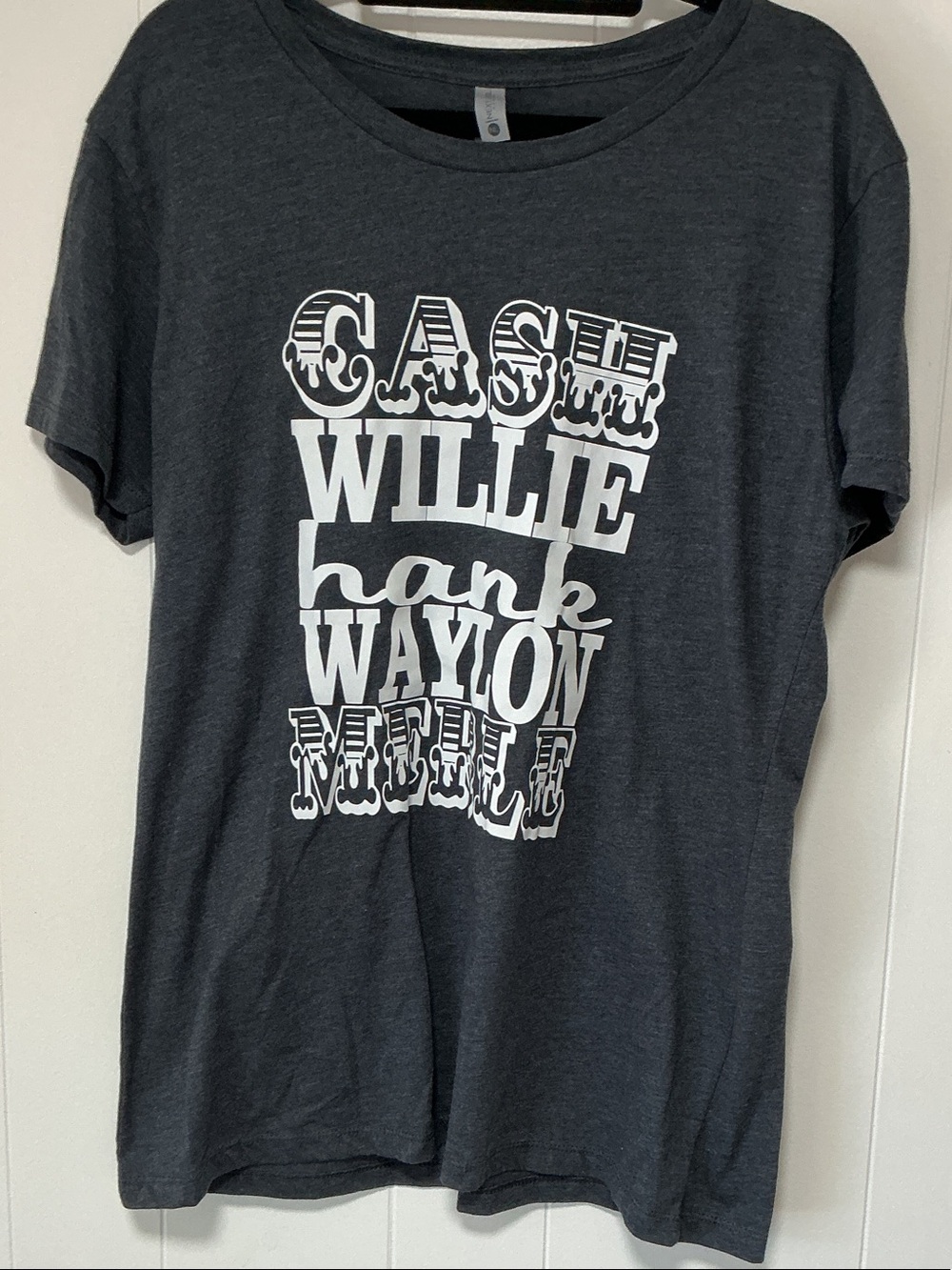 Charcoal Short Sleeve Graphic Tee with White Band-Name Print